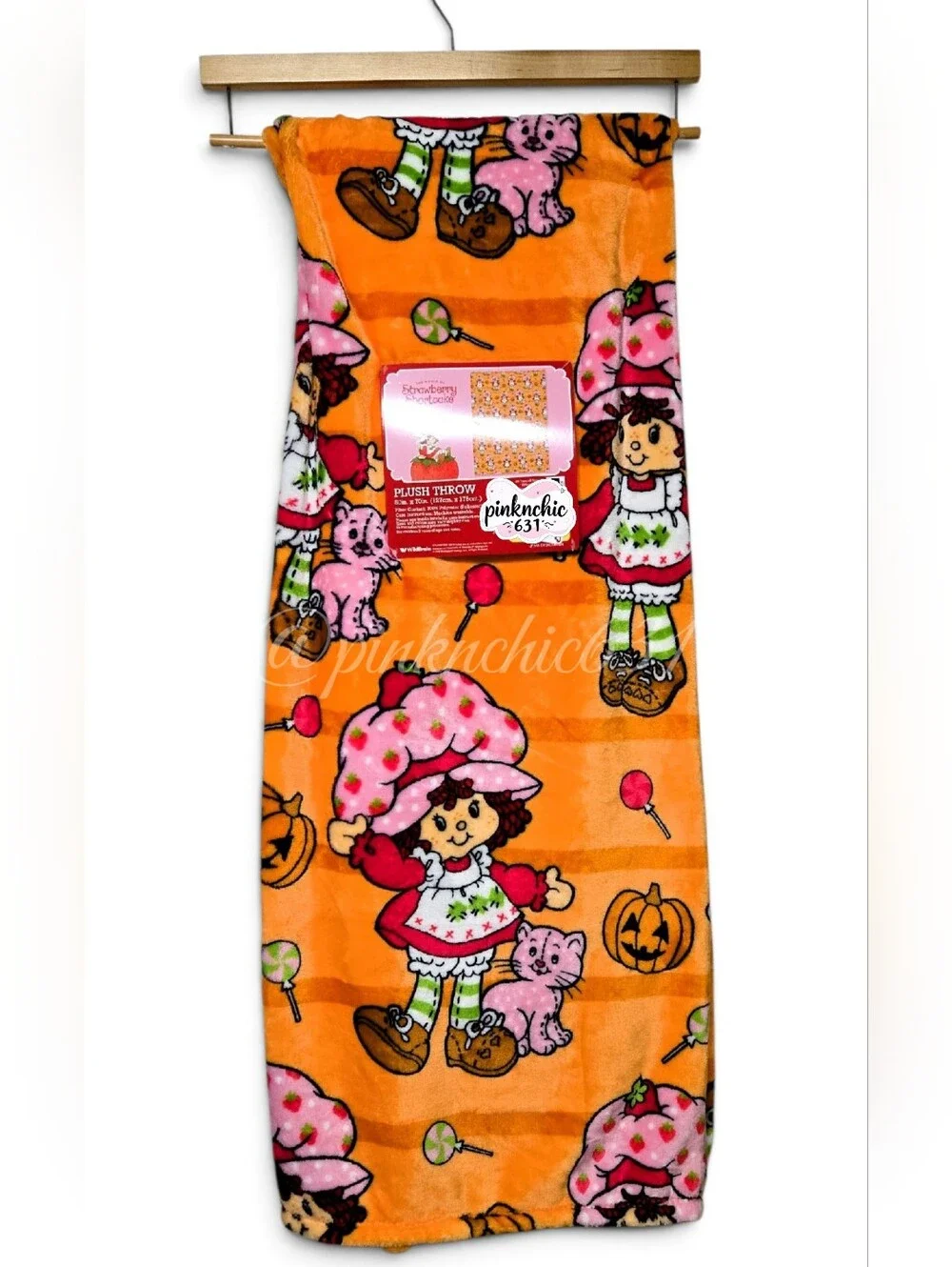 Strawberry Shortcake and Custard Halloween Plush Pumpkin Throw Blanket